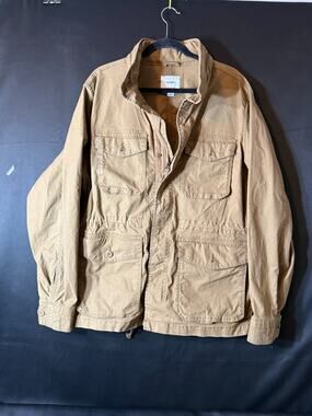 Old Navy Mens Large M65 Field Jacket Khaki Utility Military Hidden Hood Cotton